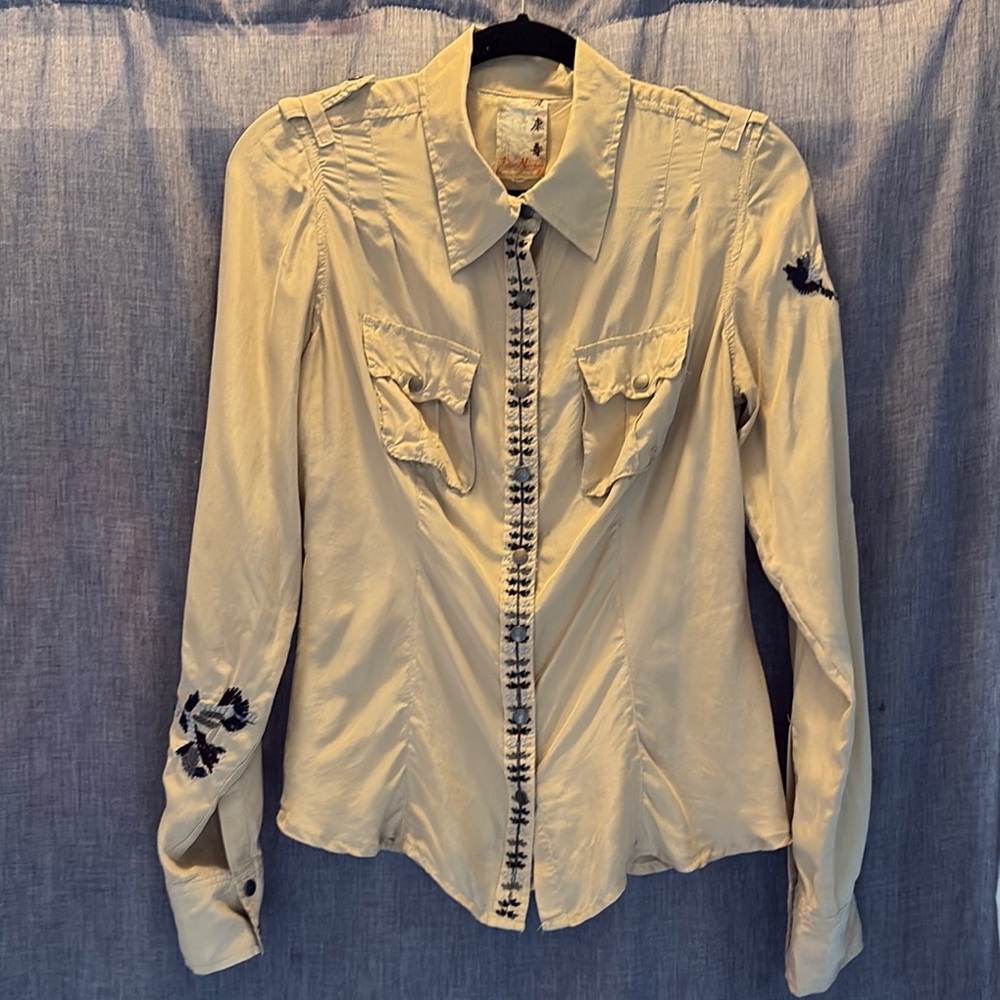Silk Snap-Up Shirt with Embroidery